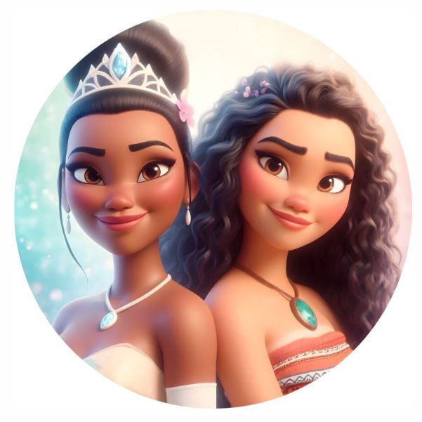 Painel Tecido redondo _Moana e Tiana